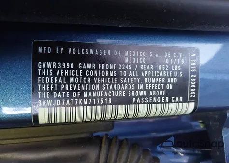 2019 Volkswagen Beetle 2.0T Se из США, поврежденный, VIN 3VWJD7AT7KM717518